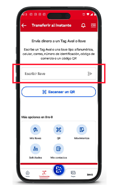enviar dinero con llave tag aval breb